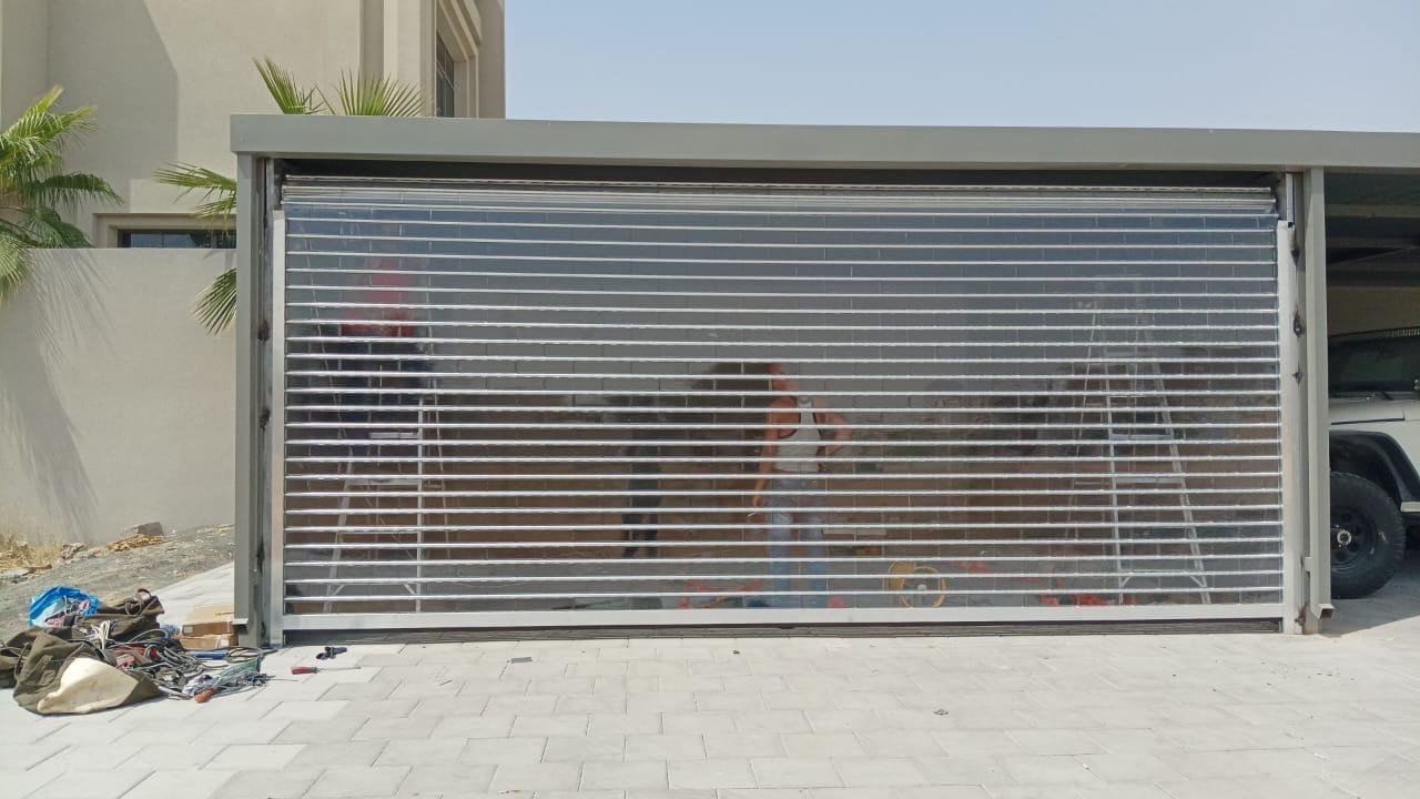 Polycarbonate roller shutter on a villa garage