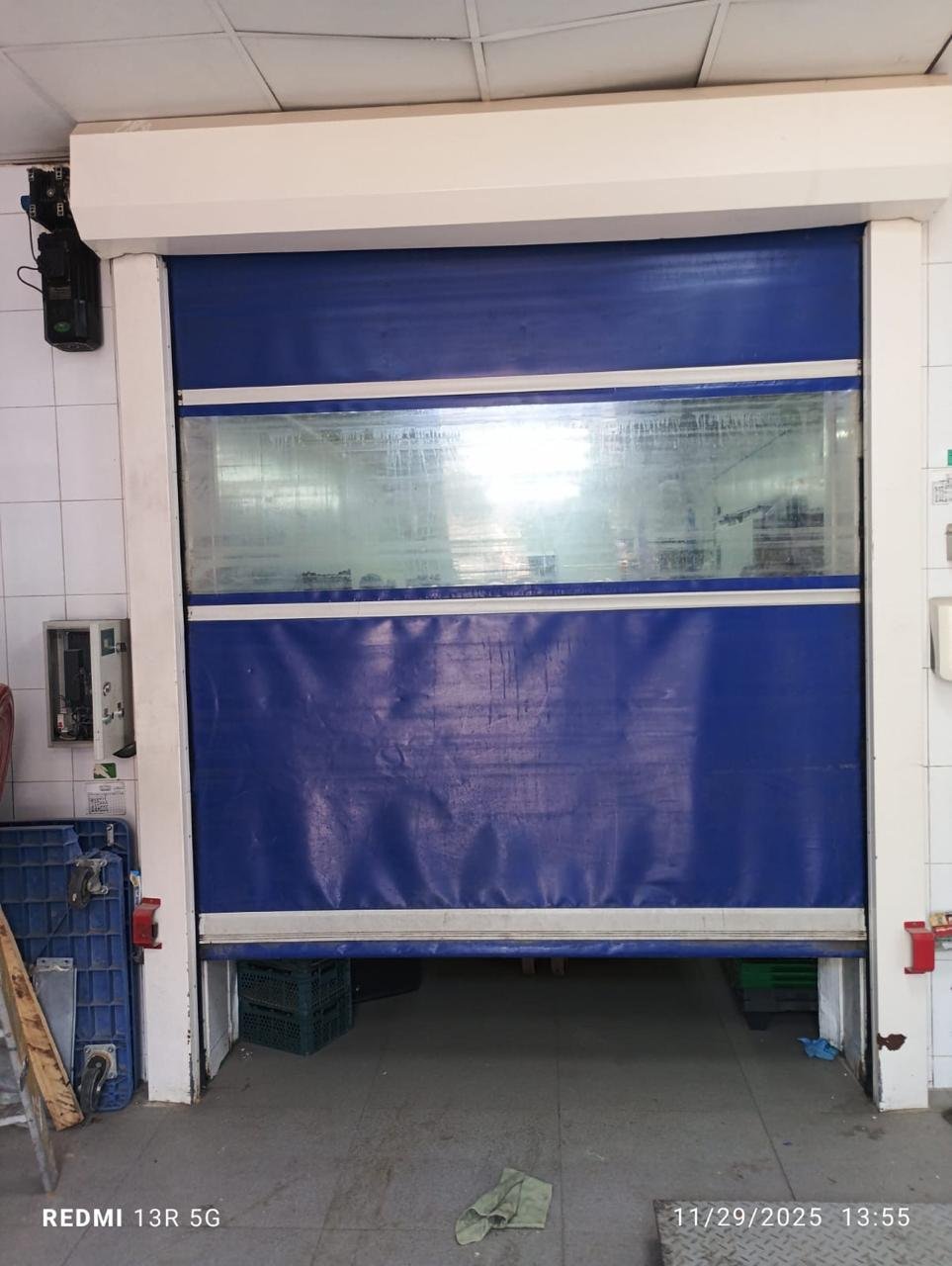 High speed roller shutter with blue PVC door